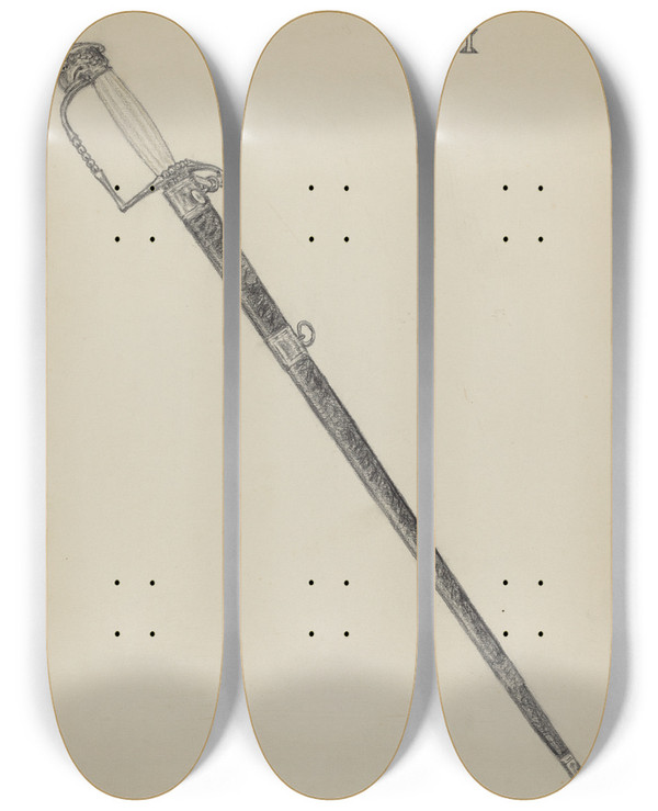 Triptych art skateboard deck of Fletcher Hanks Sword_1 by Fletcher Hanks
