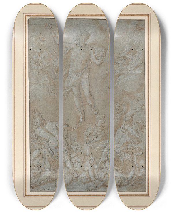 Triptych art skateboard deck of Santi Di Tito The Resurrection_1 by Santi Di Tito (1536-1602)