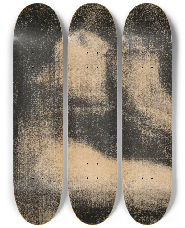 Triptych art skateboard deck of Georges Seurat Lcho Echo Study For Une Baignade Asnires Bathers Atasnires by Georges Seurat (1859-1891)