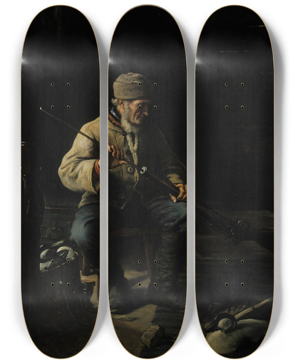 Triptych art skateboard deck of Adolf Von Becker Before The Chase by Adolf Von Becker (1831-1909)