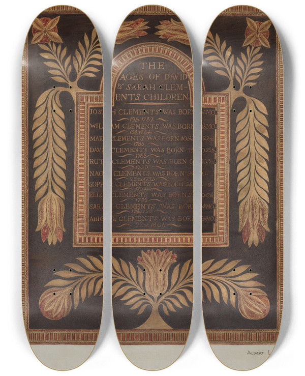 Triptych art skateboard deck of Albert Levone Birth Record by Albert Levone (20-)