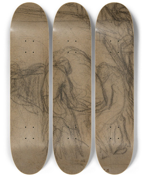 Triptych art skateboard deck of Jeanfranois Millet Peasants Unloading Sacks From A Horse by Jean-Franois Millet (1814-1875)