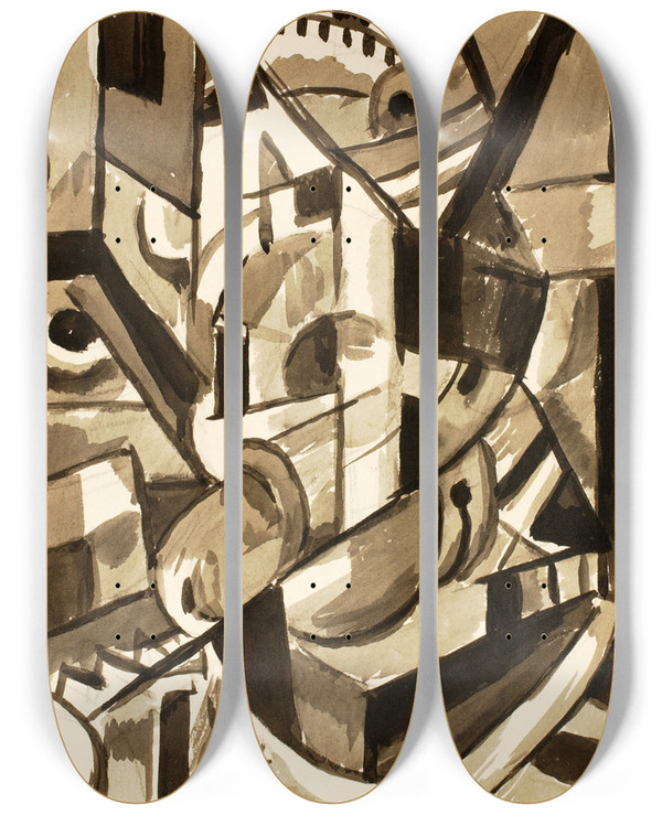 Triptych art skateboard deck of Carl Newman Abstract Iii_2 by Carl Newman (1858-1932)