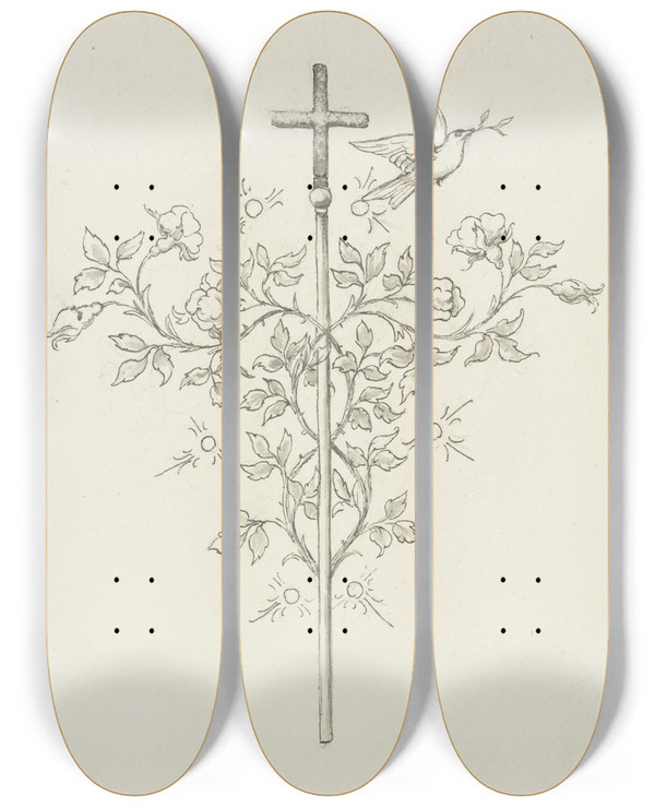 Triptych art skateboard deck of Wilhelm Steinhausen Final Vignette_4 by Wilhelm Steinhausen (1846-1924)