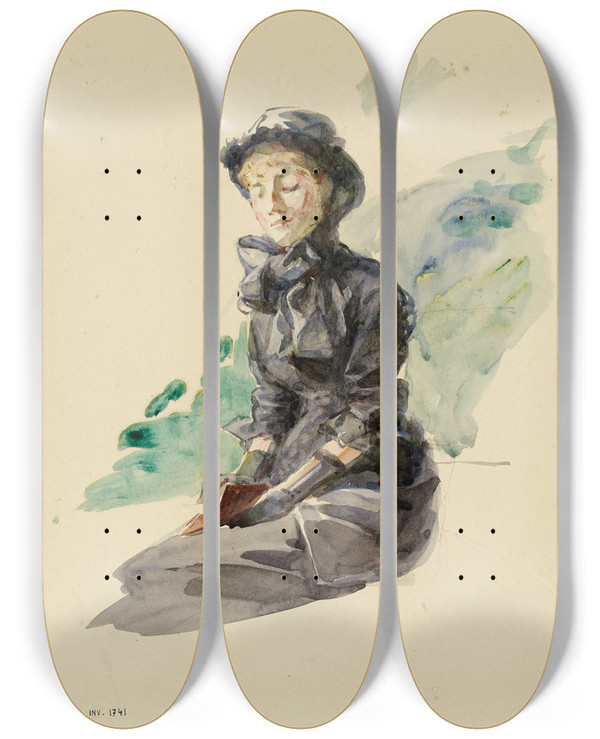 Triptych art skateboard deck of Marie Bracquemond Femme Assise by Marie Bracquemond (1841-1916)