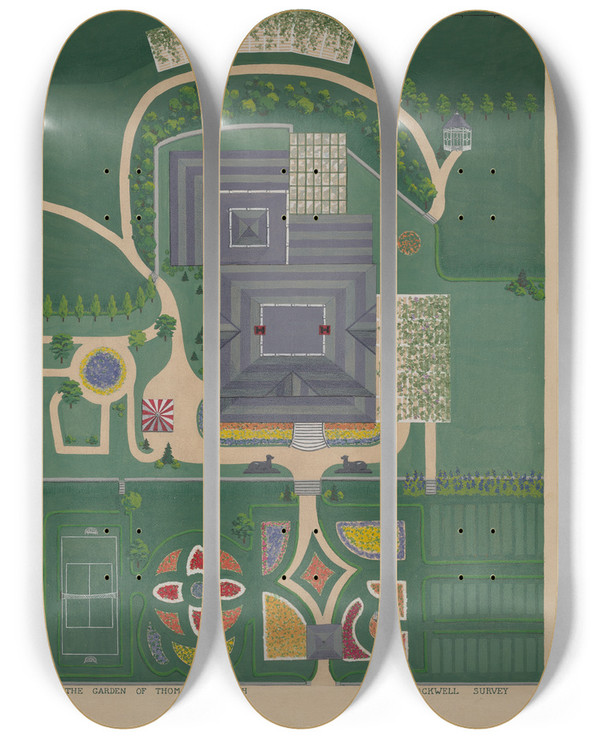 Triptych art skateboard deck of William Merklin Thomas C Veitch Estate by William Merklin