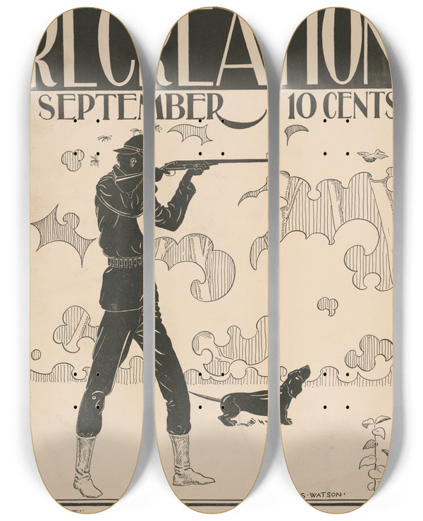 Triptych art skateboard deck of Henry Summer Watson Recreation For September by Henry Summer Watson (1868-1933)