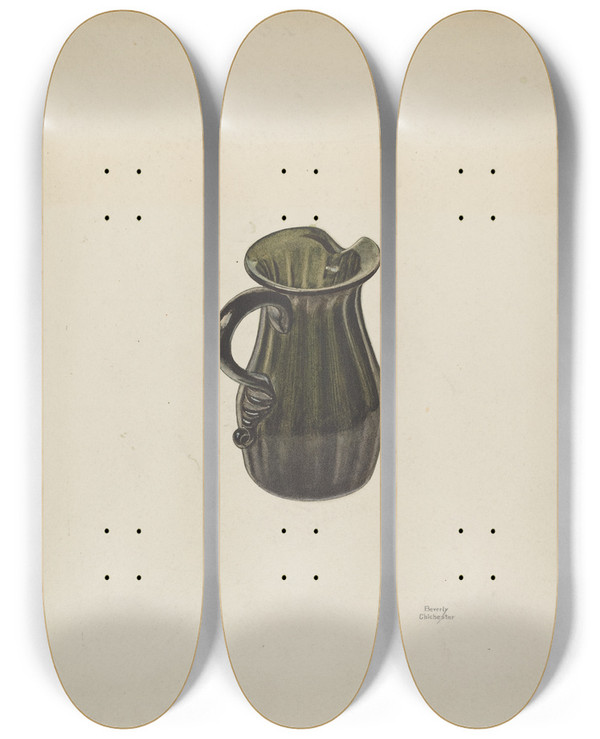 Triptych art skateboard deck of Beverly Chichester Cream Pitcher by Beverly Chichester (20-)