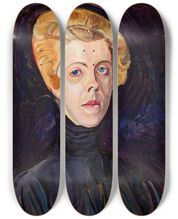 Triptych art skateboard deck of Zygmunt Waliszewski Portrait Of Ms T by Zygmunt Waliszewski (1897-1936)