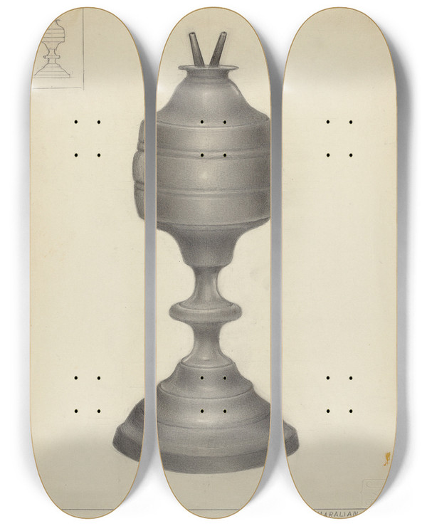 Triptych art skateboard deck of Arsen Maralian Camphene Lamp by Arsen Maralian