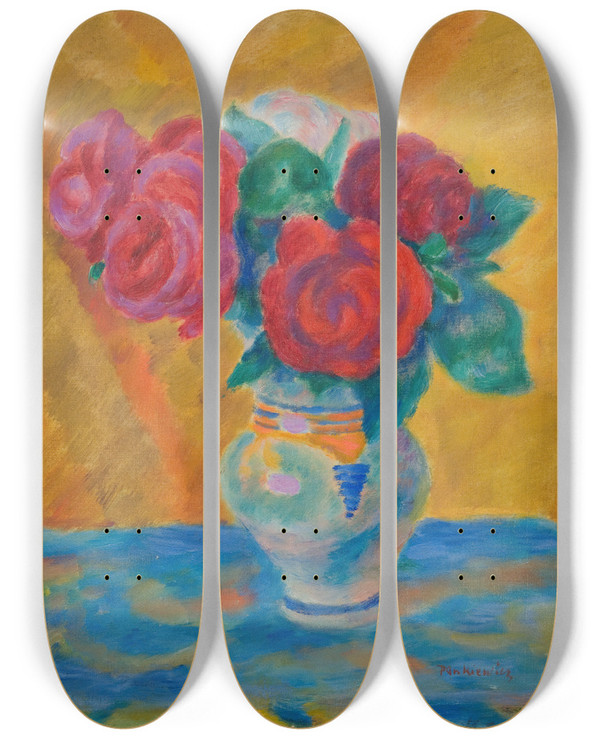Triptych art skateboard deck of Jzef Pankiewicz Roses by Jozef Pankiewicz (1866-1940)