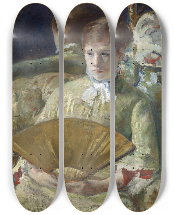 Triptych art skateboard deck of Mary Cassatt Woman With A Fan by Mary Cassatt (1844-1926)