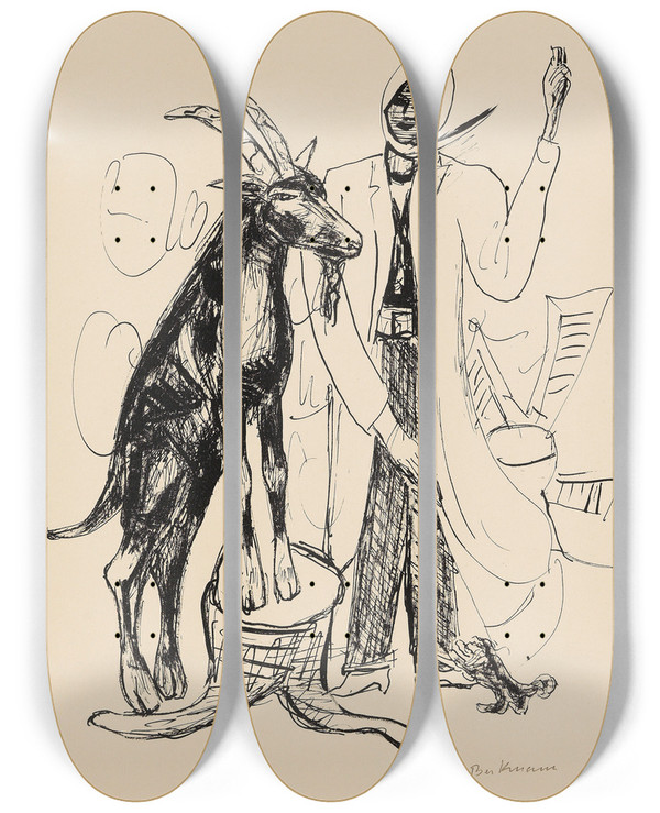 Triptych art skateboard deck of Max Beckmann Der Bock by Max Beckmann (1884-1950)