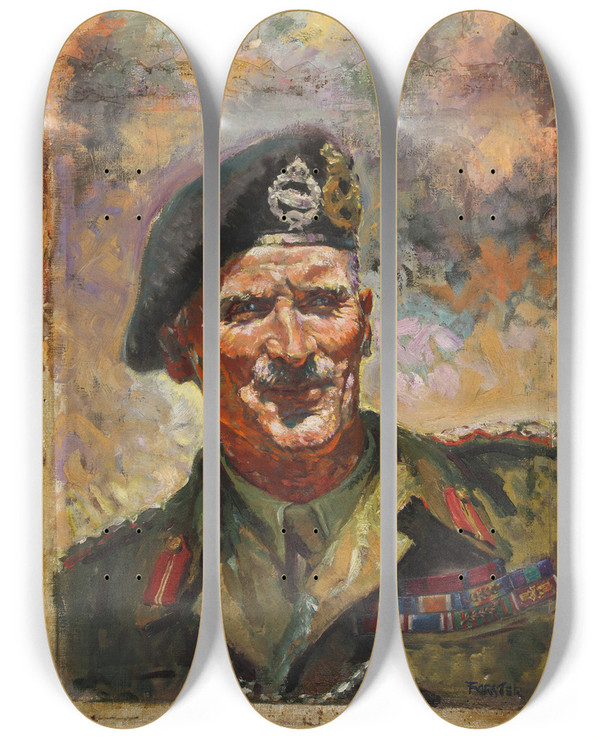 Triptych art skateboard deck of Harold Forster Ltgeneral Sir Bernard Montgomery by Harold Forster (19-20-)