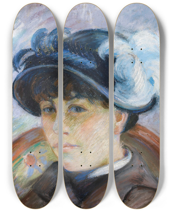 Triptych art skateboard deck of Armand Guillaumin Portrait De Jeune Femme by Armand Guillaumin (1841-1927)