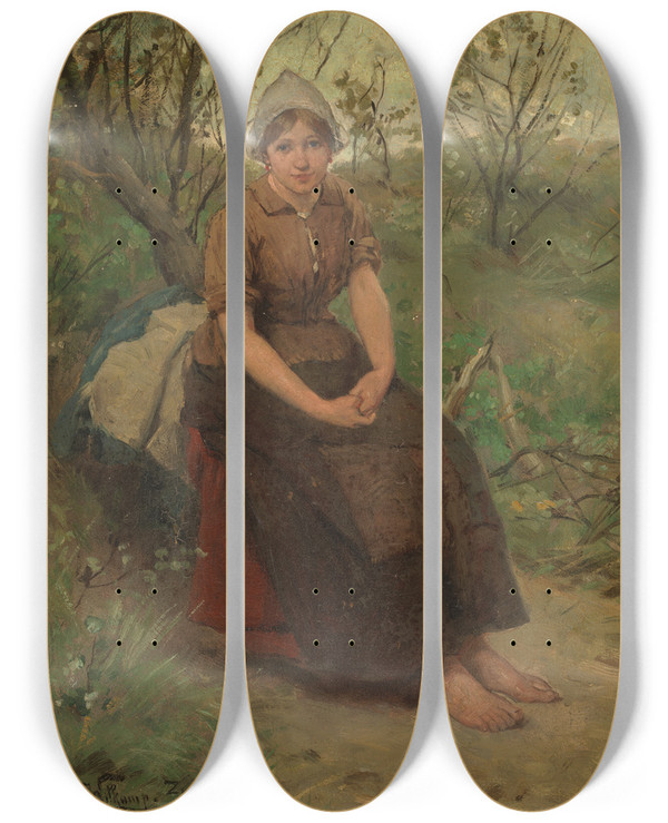 Triptych art skateboard deck of Ernst Witkamp Zandvoortse Vrouw by Ernst Witkamp (1854-1897)
