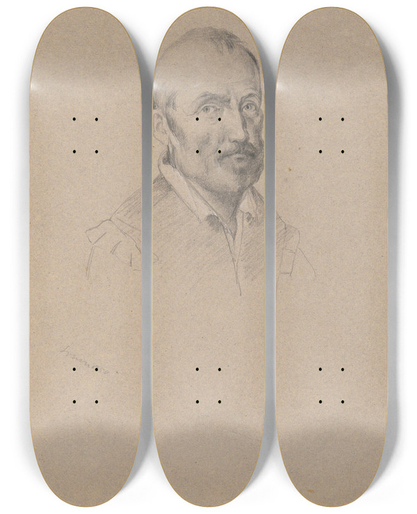 Triptych art skateboard deck of Edwin White Portrait Of A Man Sketch For Signing Of The Compact In The Cabin Of Themayflower by Edwin White (1817-1877)