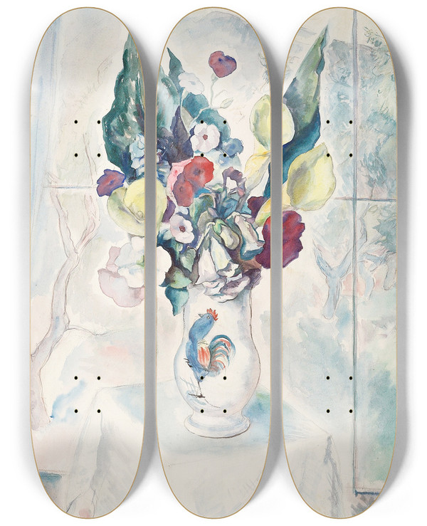 Triptych art skateboard deck of Maud Sherwood Yellow Lilies by Maud Sherwood (1880-1956)
