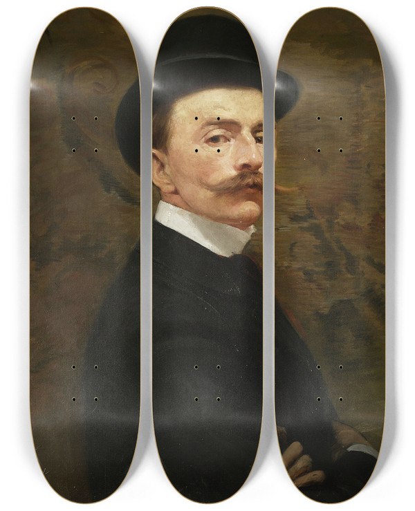 Triptych art skateboard deck of Zygmunt Andrychewicz Selfportrait by Zygmunt Andrychiewicz (1861-1943)