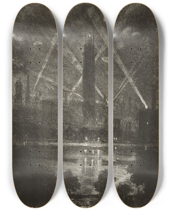 Triptych art skateboard deck of Joseph Pennell Shot by Joseph Pennell (1857-1926)