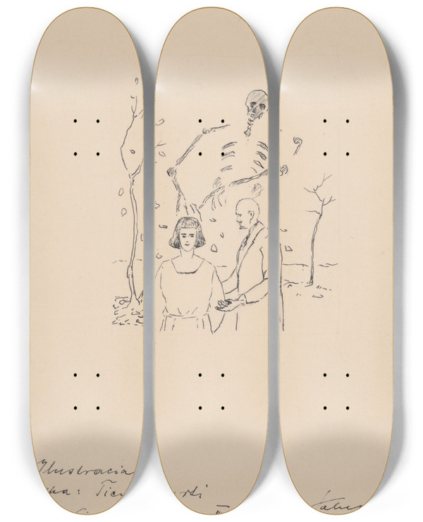Triptych art skateboard deck of Zolo Palugyay Shadows Of Death by Zolo Palugyay (1898-1935)