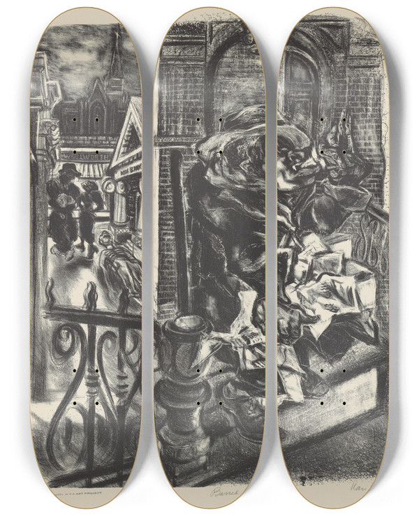 Triptych art skateboard deck of Nan Lurie Barred by Nan Lurie (1910-1985)