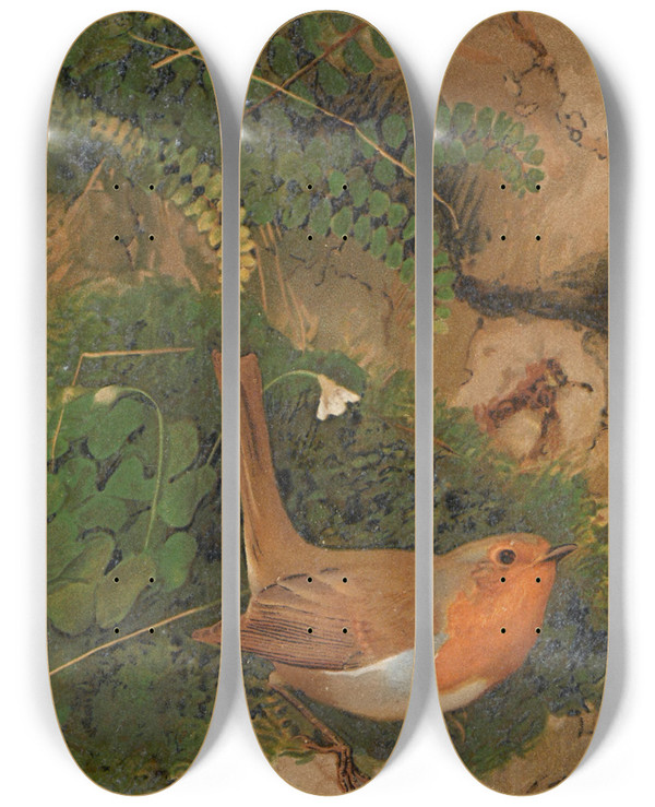 Triptych art skateboard deck of Lopaul Robert Rougegorge by Leo Paul Robert (1851-1923)