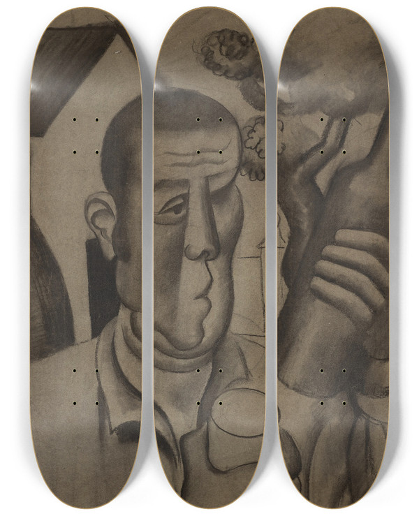 Triptych art skateboard deck of Roger De La Fresnaye Paysan La Bouteille by Roger De La Fresnaye (1885-1925)