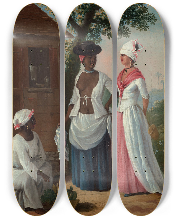 Triptych art skateboard deck of Agostino Brunias Free Women Of Dominica by Agostino Brunias (1730-1796)