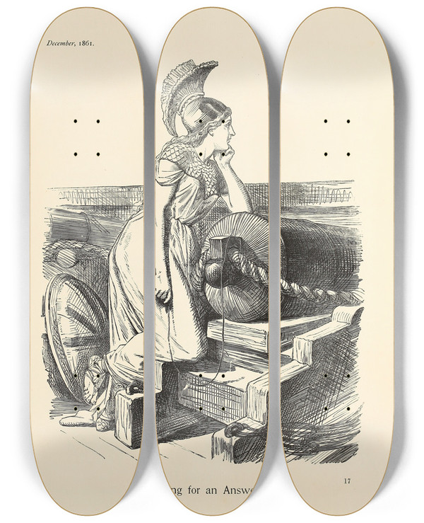 Triptych art skateboard deck of Sir John Tenniel Waiting For An Answer by Sir John Tenniel (1820-1914)