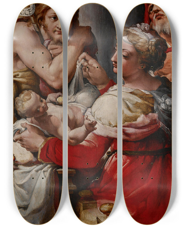 Triptych art skateboard deck of Nosadella Giovanni Francesco Bezzi The Holy Family With Saint John The Baptist by Nosadella (Giovanni Francesco Bezzi) (1549-1571)