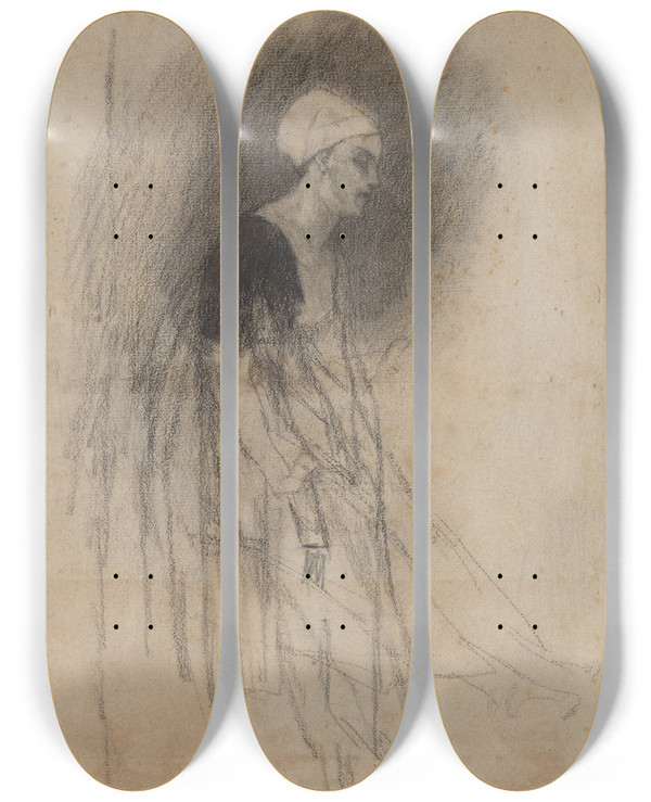 Triptych art skateboard deck of Flicien Rops A Bourbonnais Woman by Felicien Rops (1833-1898)
