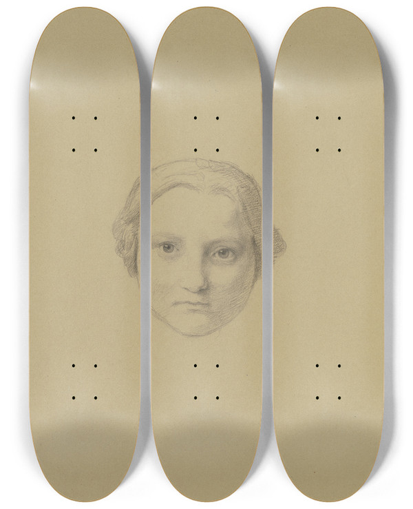 Triptych art skateboard deck of Eugen Eduard Schffer Portrait Of A Girl by Eugen Eduard Schaffer (1802-1871)