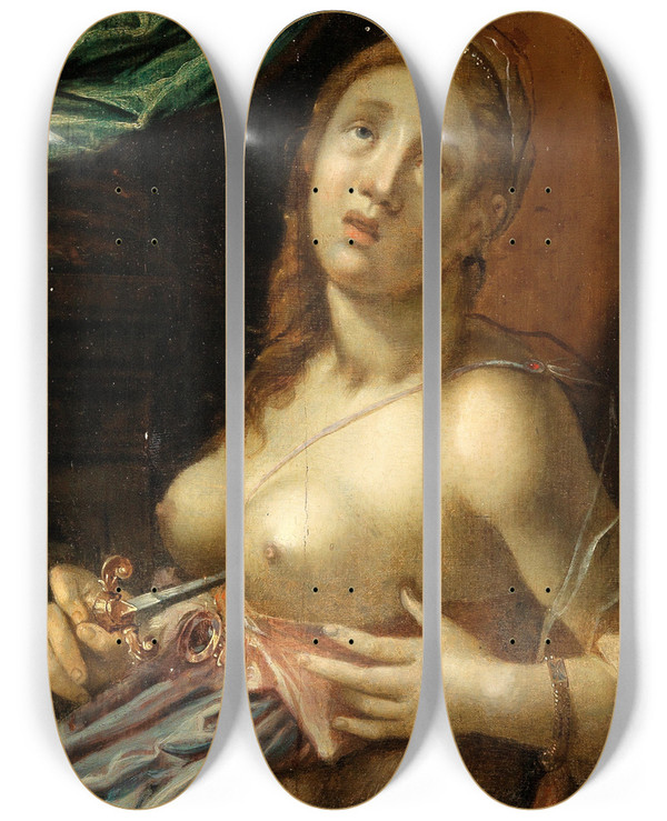 Triptych art skateboard deck of Circle Of Hans Von Aachen Lucretia by Circle Of Hans Von Aachen (1552-1615)