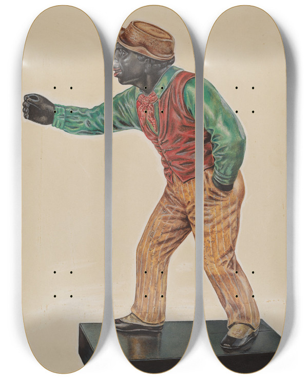 Triptych art skateboard deck of David Ramage Hitching Post by David Ramage