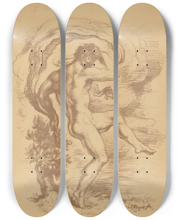 Triptych art skateboard deck of Louis Anquetin Dancing Nude by Louis Anquetin (1861-1932)