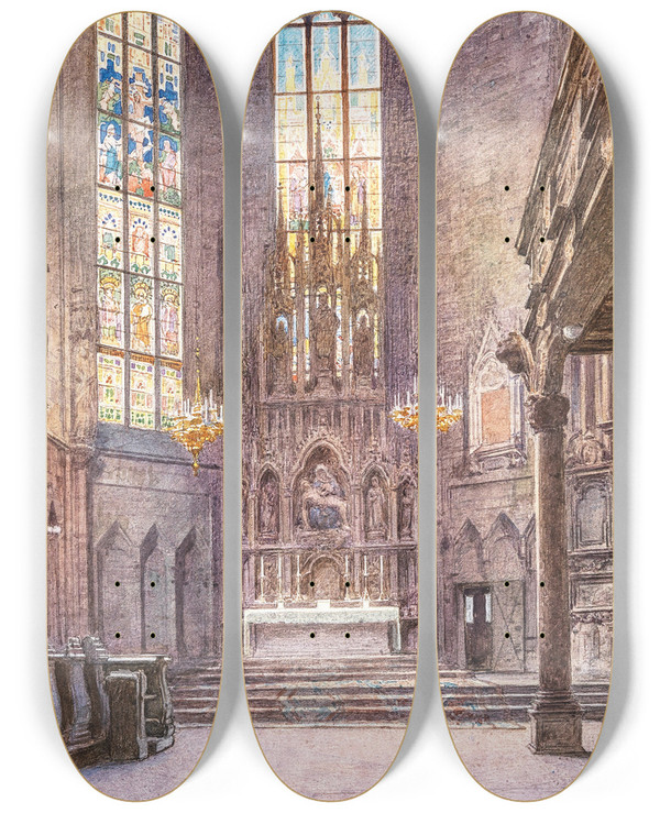 Triptych art skateboard deck of Ernst Graner Nordchor Des Stephansdoms by Ernst Graner (1865-1943)