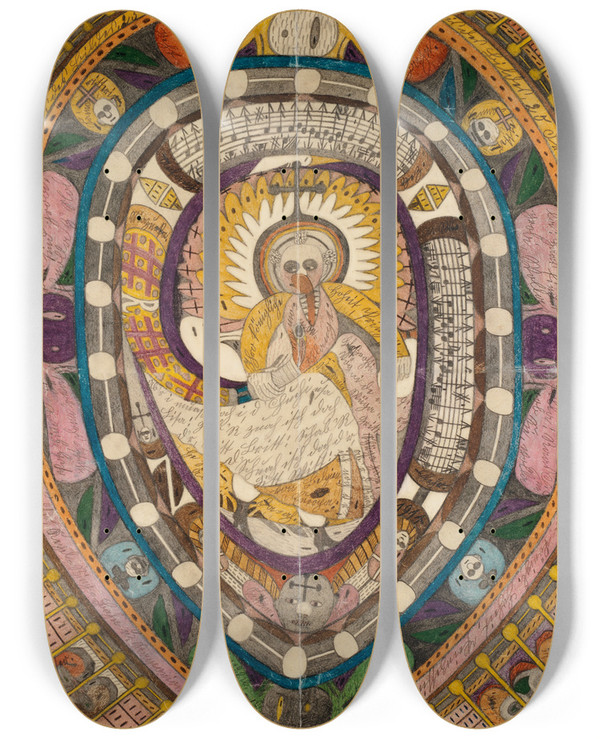 Triptych art skateboard deck of Adolf Wlfli Ihro Knigliche Hoheit Prinzessin Stephanie Von Belgien Europa Und Ramonionschlange by Adolf Wolfli (1864-1930)