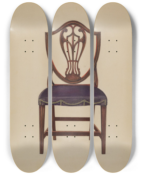 Triptych art skateboard deck of Alfred Nason Side Chair One Of Six by Alfred Nason