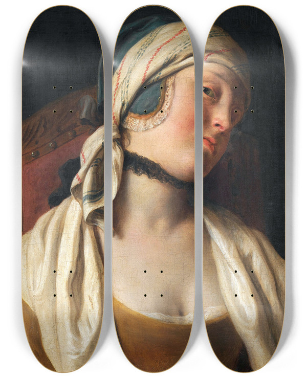Triptych art skateboard deck of Pietro Rotari Portrait Of A Young Woman_2 by Pietro Rotari (1707-1762)
