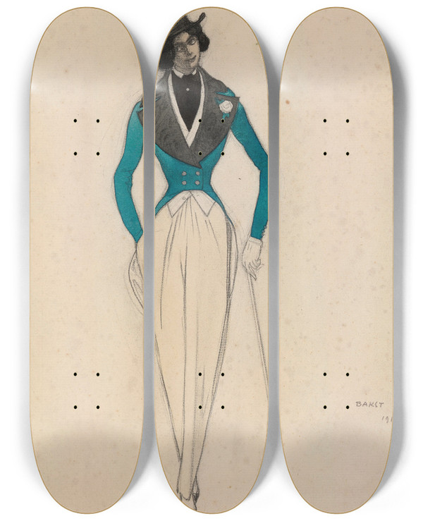Triptych art skateboard deck of Lon Bakst Carnaval De Schoumann by Leon Bakst (1866-1924)