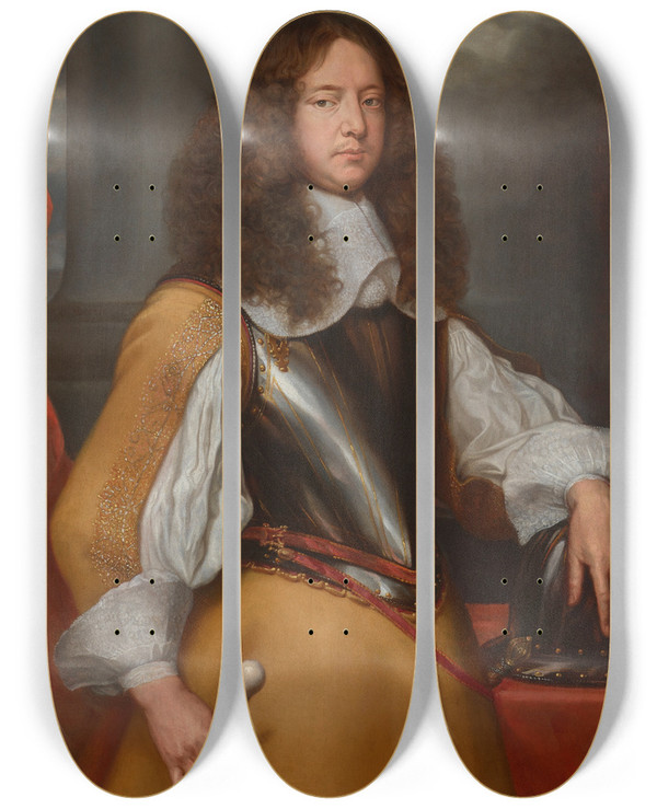 Triptych art skateboard deck of Charles Wautier Portrait Of A Gentleman by Charles Wautier