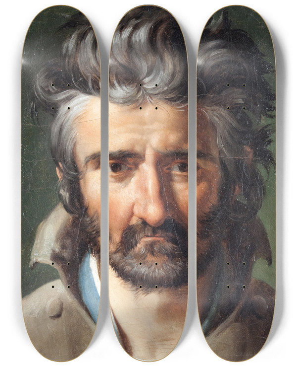 Triptych art skateboard deck of Merryjoseph Blondel Head Of A Man by Merry-Joseph Blondel (1781-1853)