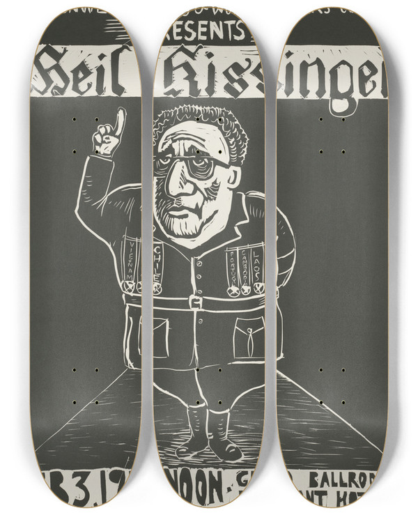 Triptych art skateboard deck of Rachael Romero Commonwealth Club And World Affairs Council Presents Heil Kissinger by Rachael Romero (1953)