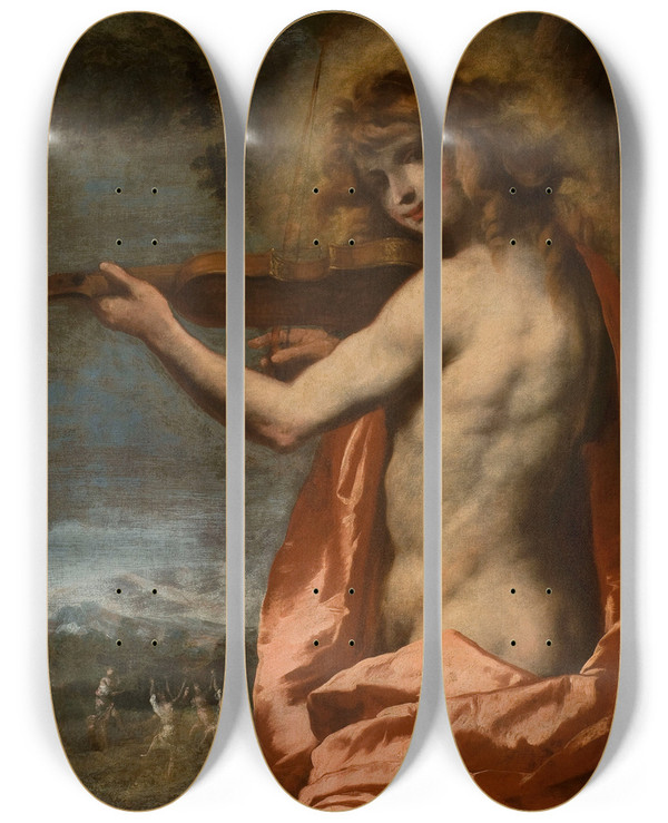 Triptych art skateboard deck of Pietro Della Vecchia Apollo by Pietro della Vecchia (1602-1678)