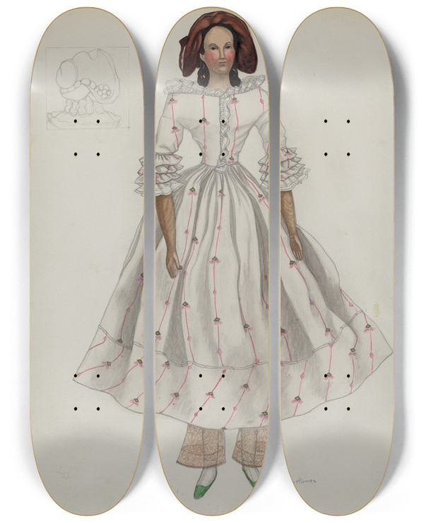 Triptych art skateboard deck of Mary E Humes Doll by Mary E Humes (20-)