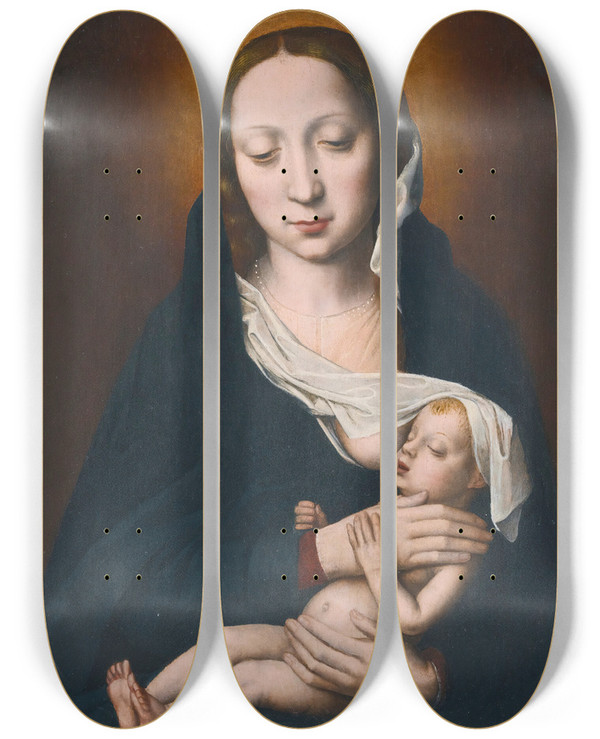 Triptych art skateboard deck of Ambrosius Benson Virgin And Child by Ambrosius Benson (1519-1550)