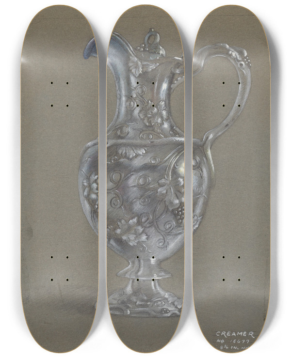 Triptych art skateboard deck of Eugene Barrell Silver Creamer_3 by Eugene Barrell