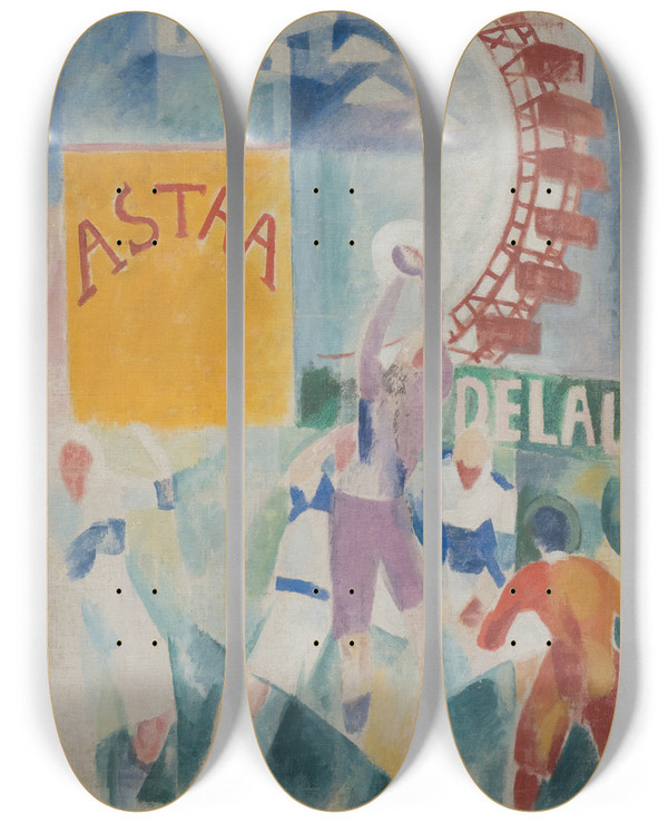 Triptych art skateboard deck of Robert Delaunay The Cardiff Team by Robert Delaunay (1885-1941)