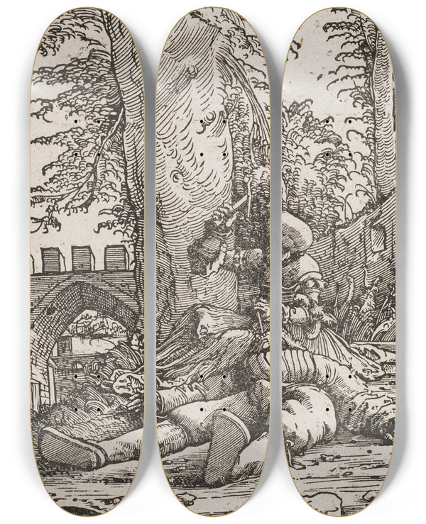 Triptych art skateboard deck of Albrecht Altdorfer Jael Ttet Sisera by Albrecht Altdorfer (1480-1538)